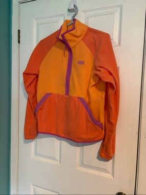 Helly Hansen Orange and Yellow Fleece Pullover with Purple Trim